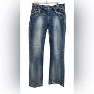 Miss Me Easy Boot Cut Blue Jeans Women’s 29 Embellished Pockets Denim Y2K